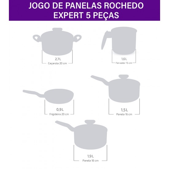 Jogo De Panelas 5 Peças Robusta Grafite Rochedo